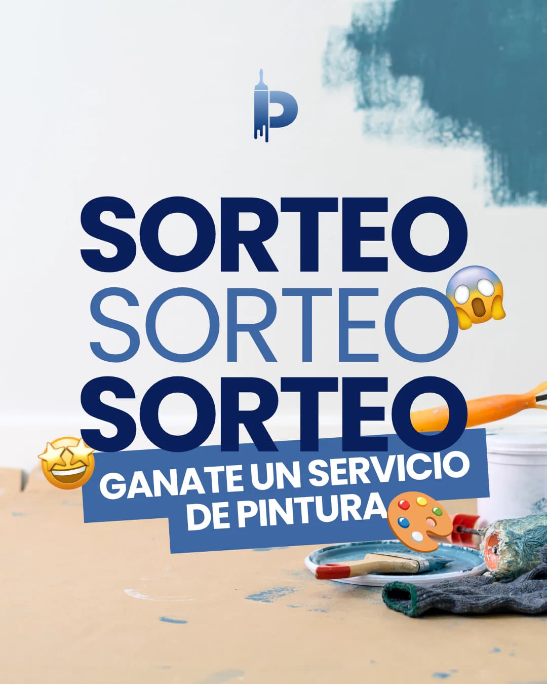 Pieza de sorteo: latas y pinceles con el título «Sorteo, ganate un servicio de pintura»